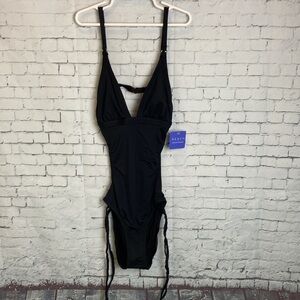 BEACH by Melissa Odabash black open back one piece swimsuit XS black Tie detail